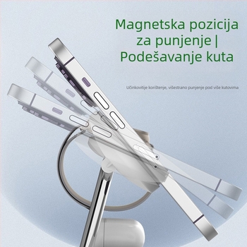 3-in-1 magnetska bežična stanica za punjenje s noćnim svjetlom — metalna konstrukcija, ukupna snaga 25W, QC3.0 brzo punjenje, kompatibilno s Apple i Samsung