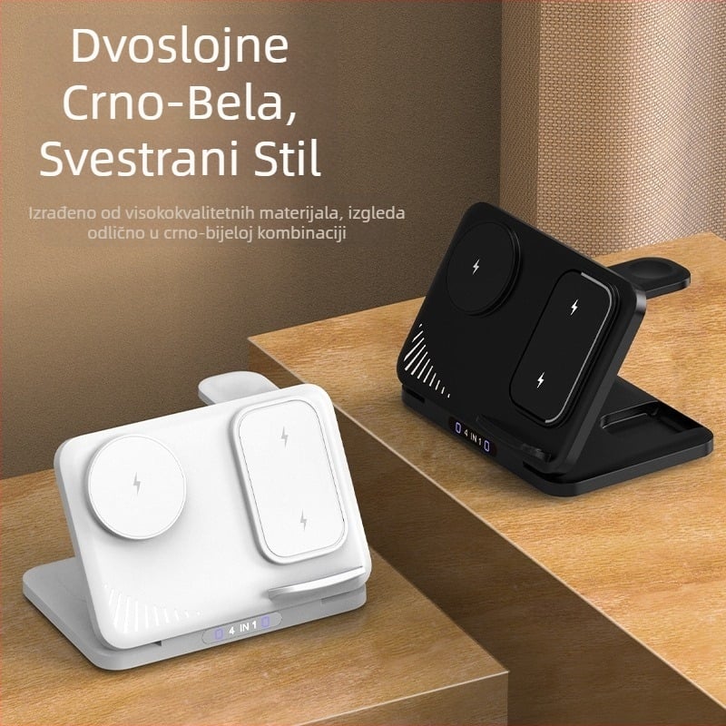 4-u-1 bežični punjač za dva telefona, PD brzo punjenje, ukupna snaga 36W, bežično punjenje 15W, podrška magnetskom punjenju