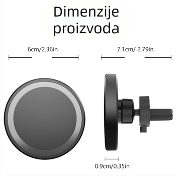 Automobilski magnetski bežični punjač za iPhone – 15W brzo punjenje QC3.0, 9V/2A, 12V/2A, nosač za telefon