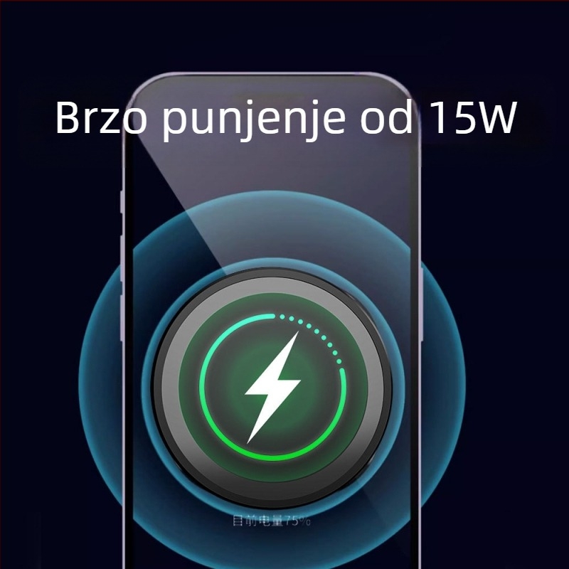Automobilski magnetski bežični punjač za iPhone – 15W brzo punjenje QC3.0, 9V/2A, 12V/2A, nosač za telefon