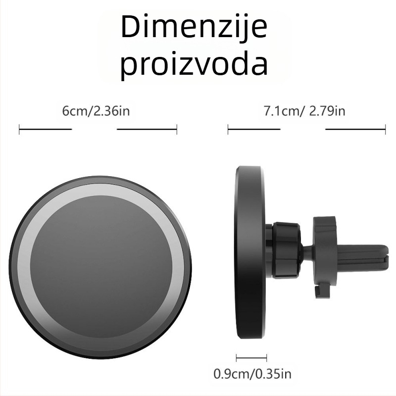 Automobilski magnetski bežični punjač za iPhone – 15W brzo punjenje QC3.0, 9V/2A, 12V/2A, nosač za telefon