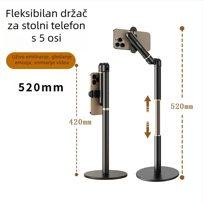 Držač za nadzorno snimanje za pametne telefone — univerzalan, magnetski držač za prijenos uživo; materijal: ABS + aluminijska legura + silikon; kompatibilan s držačem za kameru na mobitelu