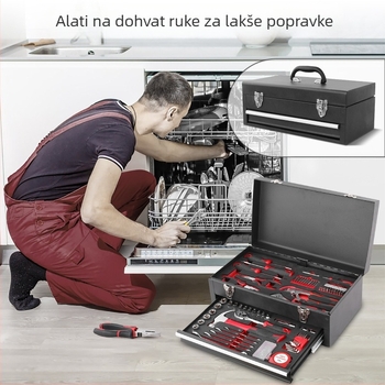 Hi-Spec alatni set od 166 komada za kućnu upotrebu i popravak auta, od karbonskog čelika, u prenosnoj metalnoj kutiji