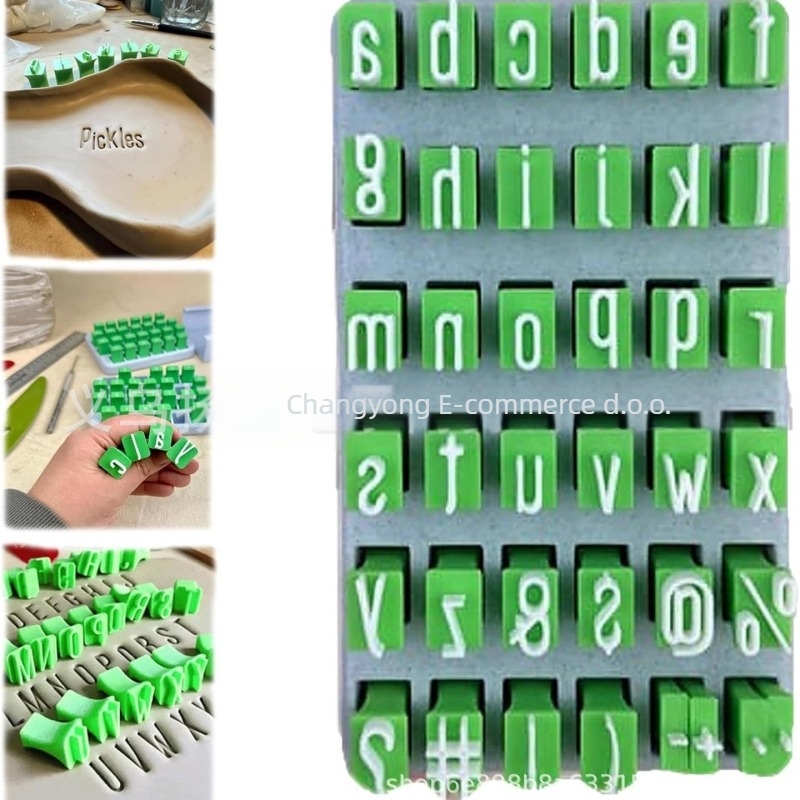 Set pečata od gline s alfabetom – velika i mala slova, PLA materijal, ubrizgano oblikovanje, model igre, kvadratni stil