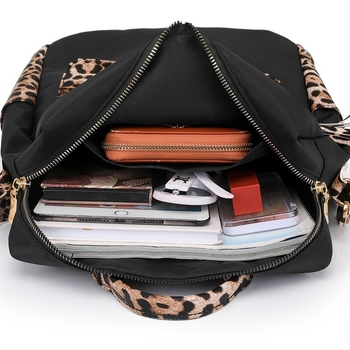 Ženski ruksak s protivkrađnim sustavom, leopard uzorak, velika zapremina, Oxford platno, zatvaranje na zip, unutarnje skrivene džepove i džep za mobitel, vodootporan i otporan na habanje