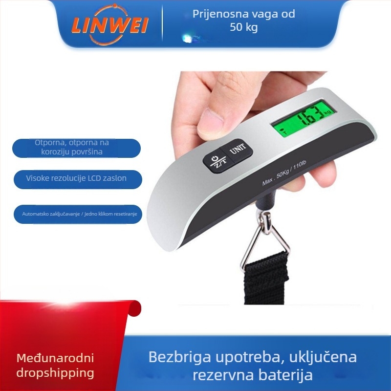 T-tip prijenosna elektronička vaga za prtljagu, 50 kg/10 g, model OCS-13, napajanje CR2032