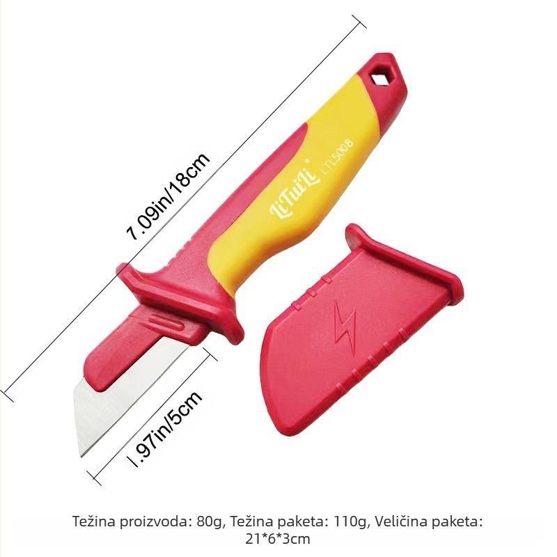 LiTuiLi izolirani nož za uklanjanje ovoja s kablova, VDE, ravna i kuka oštrica