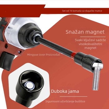 Magnetski set odvijača za matice, dugi odvijači za matice, 16–21 kom, S2 legura čelika, neto težina 1,17