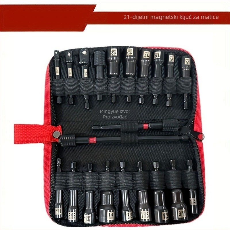 Magnetski set odvijača za matice, dugi odvijači za matice, 16–21 kom, S2 legura čelika, neto težina 1,17