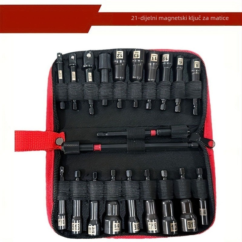 Magnetski set odvijača za matice, dugi odvijači za matice, 16–21 kom, S2 legura čelika, neto težina 1,17