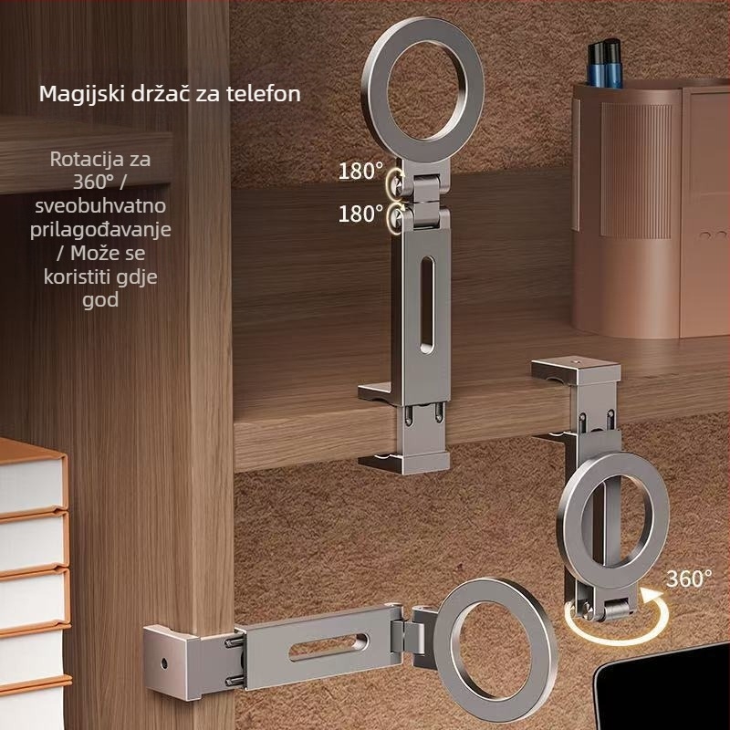 Stolna držač za telefon - aluminijska legura, magnetsko sklopiva, podesiva, prijenosna