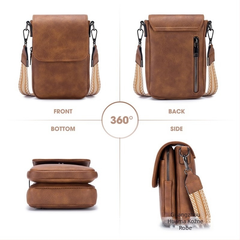 Torba za mobitel od prave kože, gornja sloja teleće kože, zatvaranje na zip, uspravni kvadratni oblik, podesiva ramenska traka