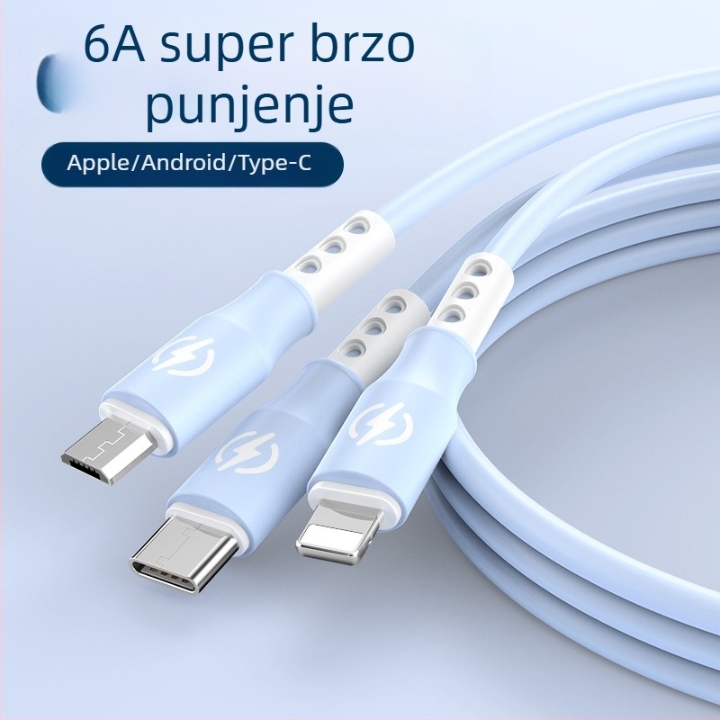 Kabel za podatke s brzim punjenjem, 1-na-3 višestruki priključak, Huawei Type-C kompatibilan; sučelja: Lightning, Micro USB, Type-C; duljina 1,2 m; materijal: TPE.