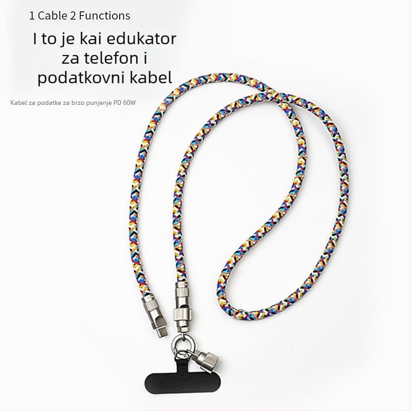 Soson 2-u-1 lanyard kabel za podatke USB-C i Lightning, pleteni, PD60W brzo punjenje, kopča od cinkovog legura