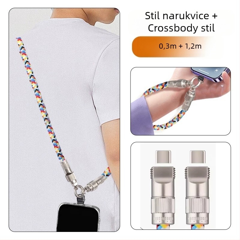 Soson 2-u-1 lanyard kabel za podatke USB-C i Lightning, pleteni, PD60W brzo punjenje, kopča od cinkovog legura