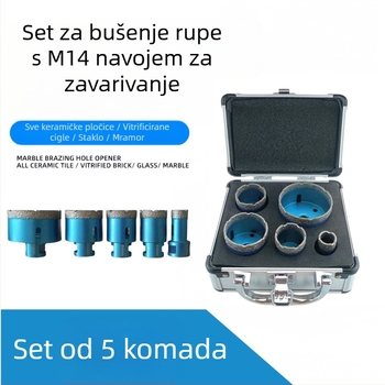 Set od 5 komada suhog bušenja s M14 navojem – set za bušenje rupa za porcelanske pločice, granit, mramor i vitrificiranu ciglu