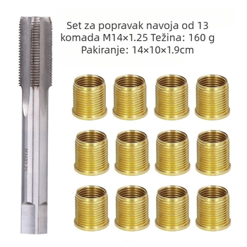 Set od 13 dijelova za popravak navoja svjećice M14, s ravnim žljebovima