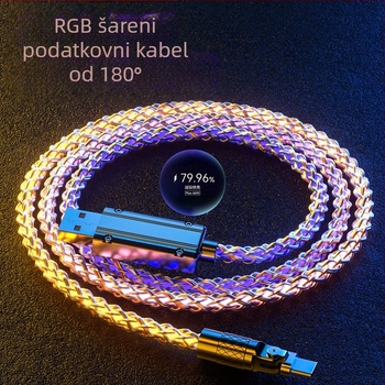 3-u-1 kabel za brzo punjenje i prijenos podataka (Lightning/Micro USB/Type-C), kućište od cinkove legure, rotirajući 90° priključak, LED svjetlo s gradijentom, do 120W