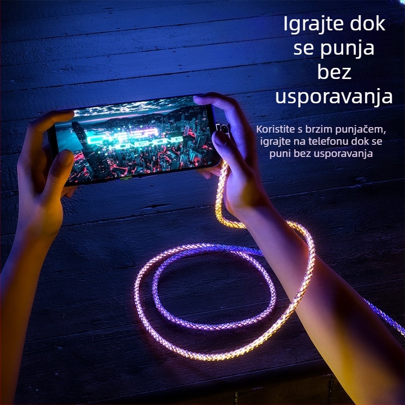 3-u-1 kabel za brzo punjenje i prijenos podataka (Lightning/Micro USB/Type-C), kućište od cinkove legure, rotirajući 90° priključak, LED svjetlo s gradijentom, do 120W