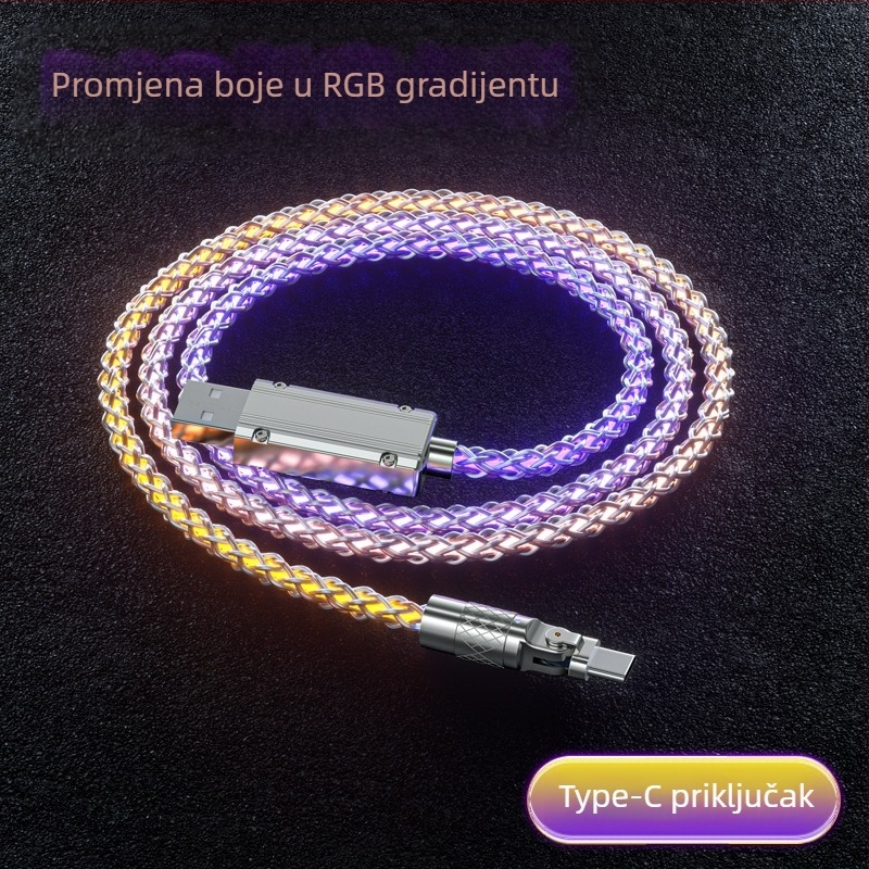 3-u-1 kabel za brzo punjenje i prijenos podataka (Lightning/Micro USB/Type-C), kućište od cinkove legure, rotirajući 90° priključak, LED svjetlo s gradijentom, do 120W