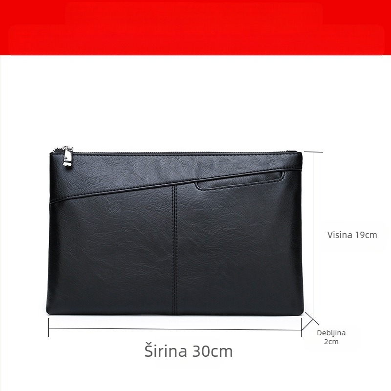 Muški PU kožni envelope clutch s zatvaračem, protiv krađe, mekana površina, kompatibilan s 10-inčnim tabletom