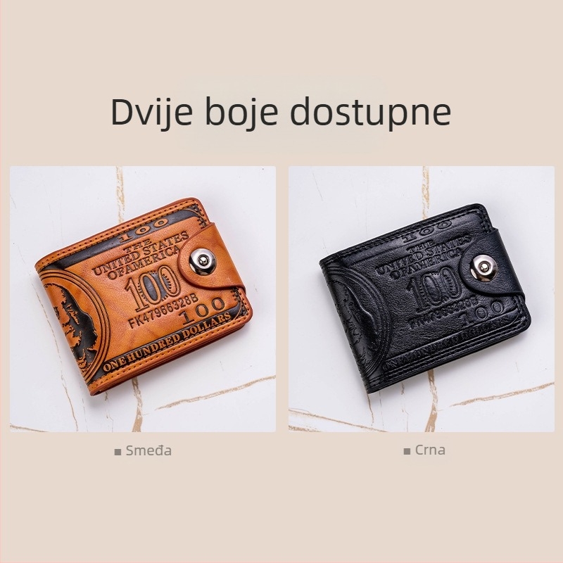 PU kožni kratki novčanik s uzorkom dolara, višestruki pretinci za kartice, magnetska kopča