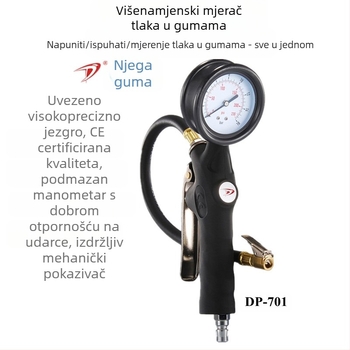 Fetal nanny Mehanički mjerač tlaka guma automobila s pištolom za napuhivanje, bez baterije, raspon 0.5–230 psi, točnost 1.0 psi, prikaz više jedinica