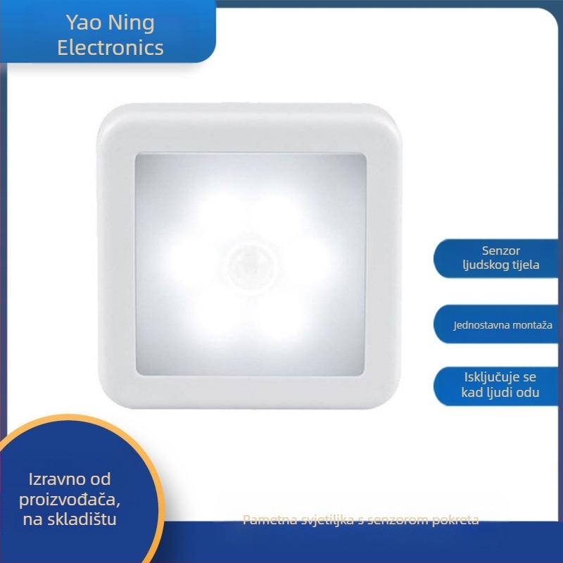Noćna lampica, kvadratna svjetiljka za ormarić s senzorom pokreta, baterijsko napajanje 5V, plastično sjenilo, moderni minimalistički dizajn, vijek trajanja 10.000 sati