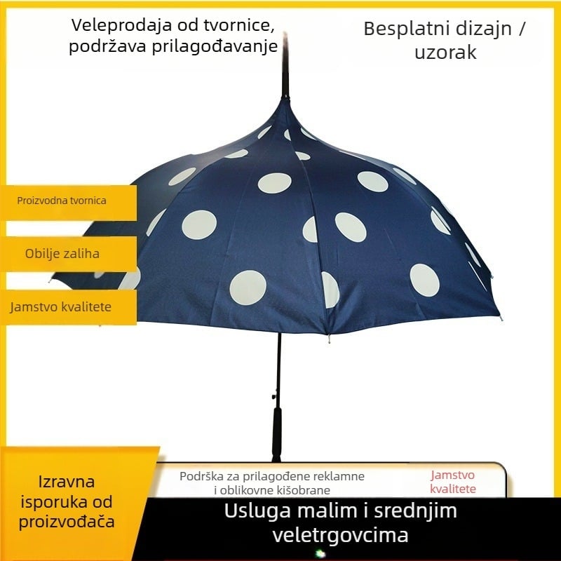 Pagoda kišobran s 8 čeličnih rebara, duga drška, automatsko otvaranje, tkanina 190T, mogućnost otiska logotipa