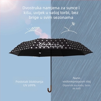 Sunčani kišobran s zakrivljenim kukom, 8 rebara, ručno otvaranje i zatvaranje, UPF > 50, poliester 190T, težina 310 g, prenosni retro dizajn