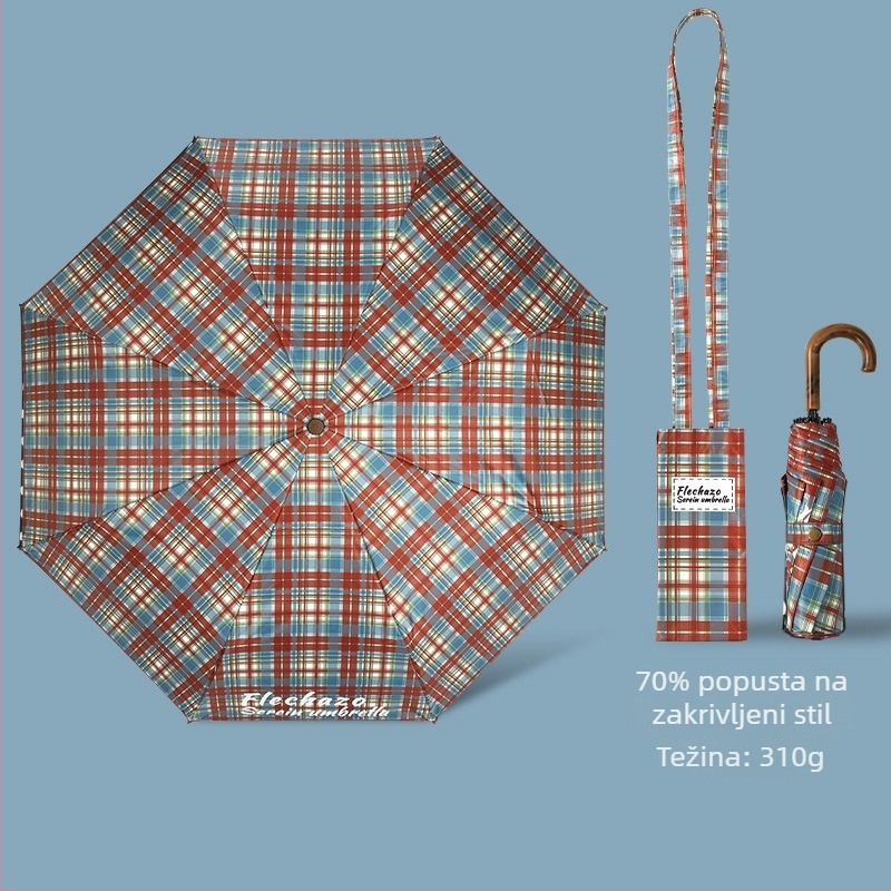 Sunčani kišobran s zakrivljenim kukom, 8 rebara, ručno otvaranje i zatvaranje, UPF > 50, poliester 190T, težina 310 g, prenosni retro dizajn