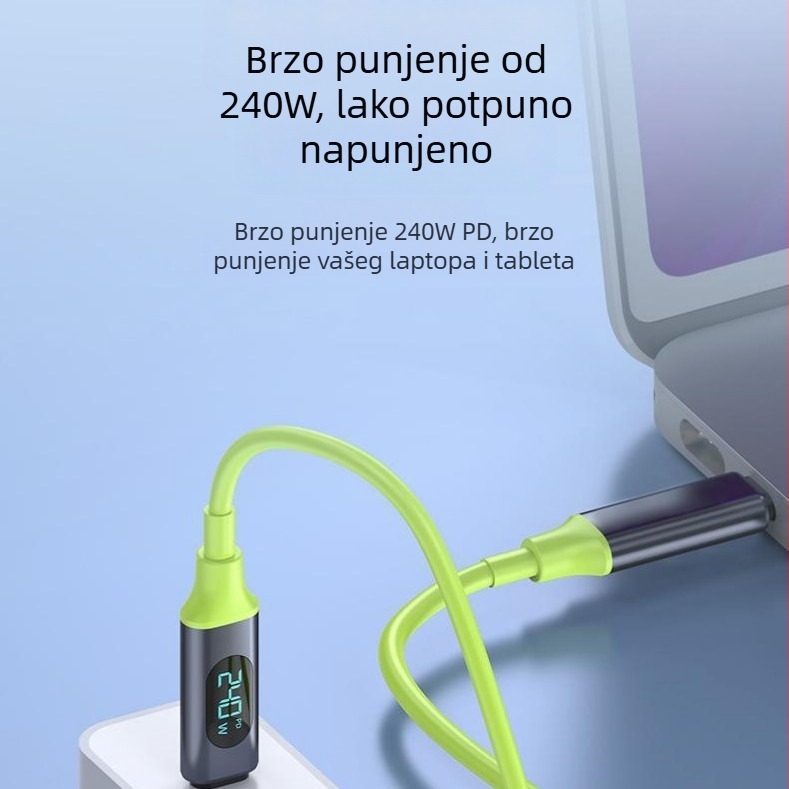 Type-C kabel za podatke s digitalnim zaslonom, 240W brzo punjenje, jednostruki konektor, PVC