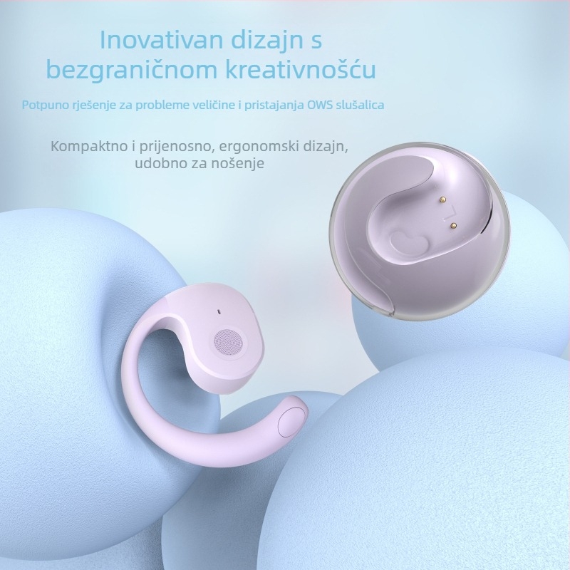 An shengye bežične slušalice s kukicom za uho, Bluetooth 5.4, IPX5 vodootporne, domet 10 m, trajanje baterije 4-8 h, stereo