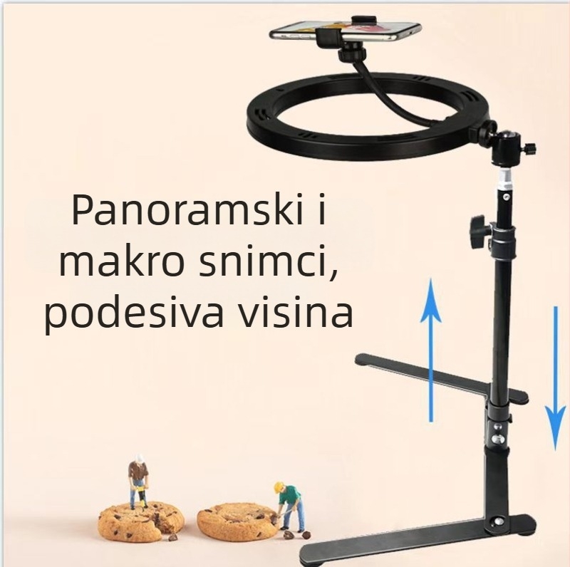 Stalak za stolno nadgledanje za prijenos uživo sa rasvjetom — metalna konstrukcija, nosivost 2–5 kg, visina 44 cm, promjer cijevi 22 mm, težina 0,5 kg