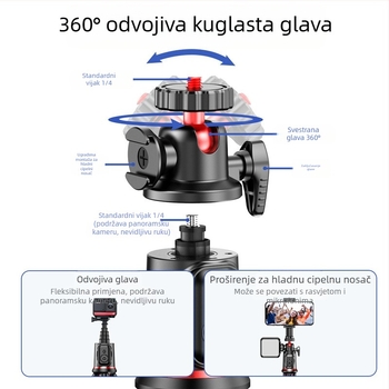 Three Eight C03: Oktod tripod za telefon i GoPro s Bluetooth daljinskim upravljačem – plastični