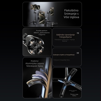 Aluminijski Bluetooth selfie štap s tripodom i daljinskim upravljačem – prijenosni držač za mobitel za live streaming