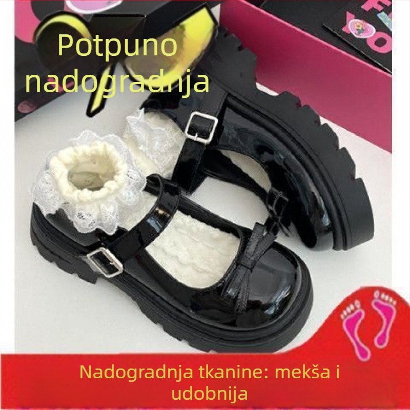 Ženske Mary Jane cipele s debelom potplatom — gornji PU materijal, zaobljeni vrh prsta, visina pete srednja (3–5 cm), debela potplata, zatvaranje jedne kopče