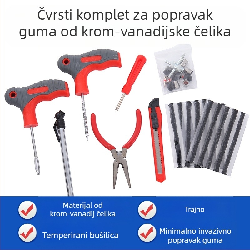 Set za popravak guma, 34 komada, u platnenoj torbi, Hongfeng Tools