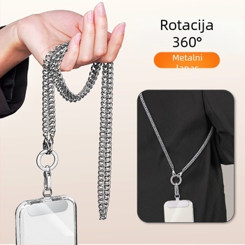 Lančić za mobitel s metalnim remenom i metalnom kopčom, elektroplatirani završetak, unisex, metalni klip