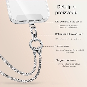 Lančić za mobitel s metalnim remenom i metalnom kopčom, elektroplatirani završetak, unisex, metalni klip
