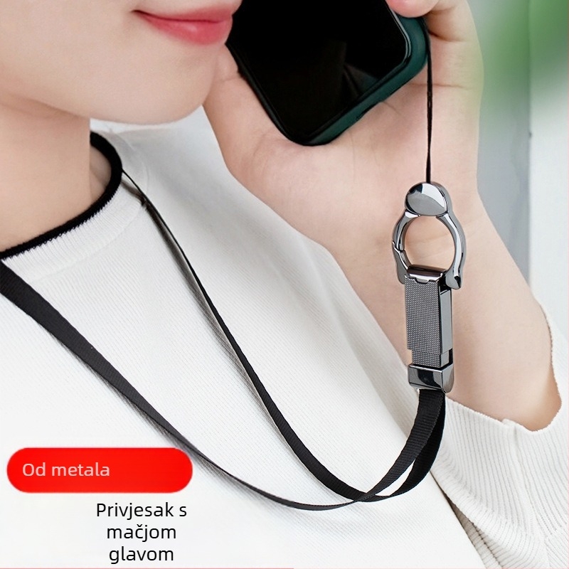 Lančić za mobitel s odvojivim najlonskim užetom, metalna kopča, elektroplatirani metal i otisak logotipa