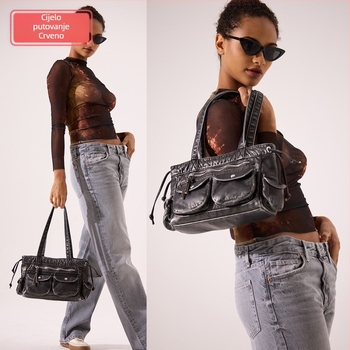 Torba za podlakticu PU, horizontalnog oblika kvadrata, zatvaranje trakom, unutarnja džep za telefon, s unutarnjim slojem