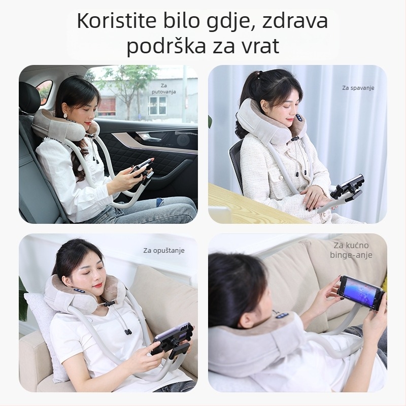 U-oblikovani masažer za vrat s masažnom jastučicom i držačem za telefon, 4 glave masaže, infracrvena terapija, vibracijski masažer, model JM-168, punjiv
