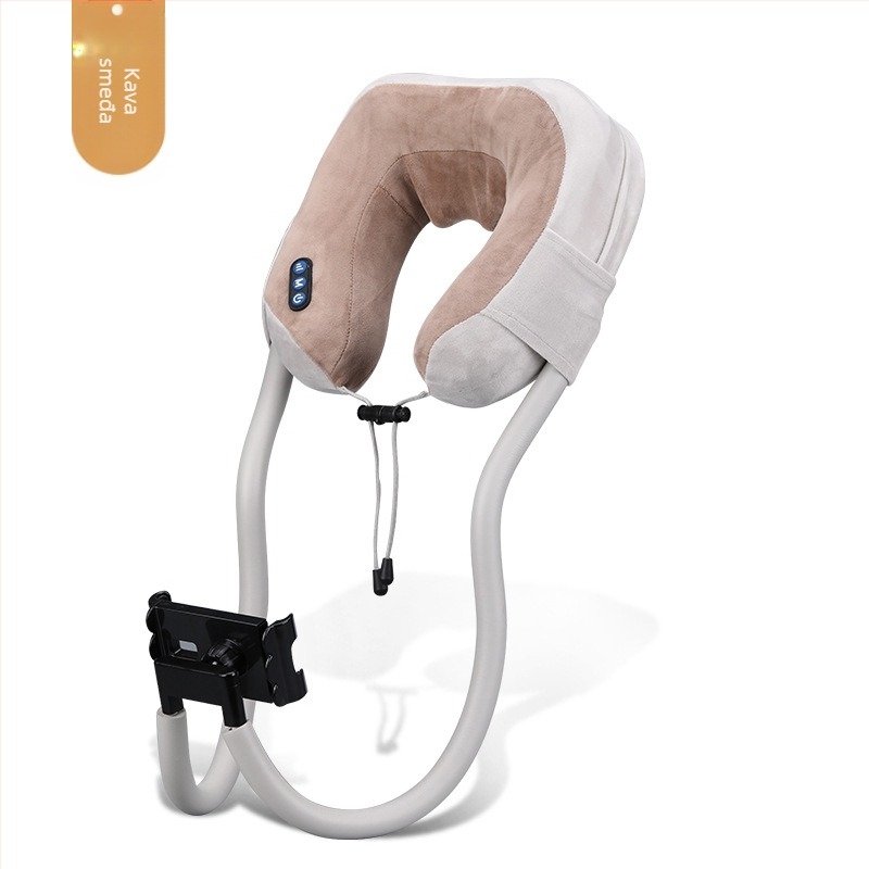 U-oblikovani masažer za vrat s masažnom jastučicom i držačem za telefon, 4 glave masaže, infracrvena terapija, vibracijski masažer, model JM-168, punjiv