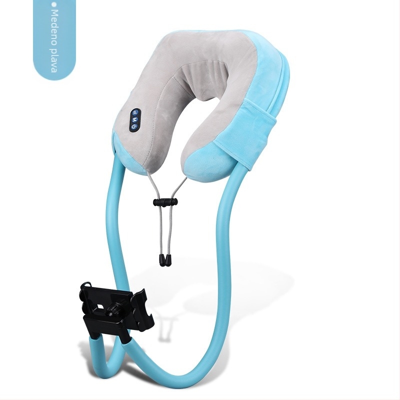 U-oblikovani masažer za vrat s masažnom jastučicom i držačem za telefon, 4 glave masaže, infracrvena terapija, vibracijski masažer, model JM-168, punjiv