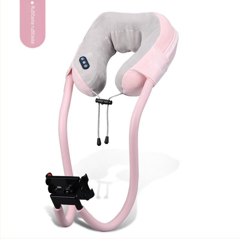 U-oblikovani masažer za vrat s masažnom jastučicom i držačem za telefon, 4 glave masaže, infracrvena terapija, vibracijski masažer, model JM-168, punjiv