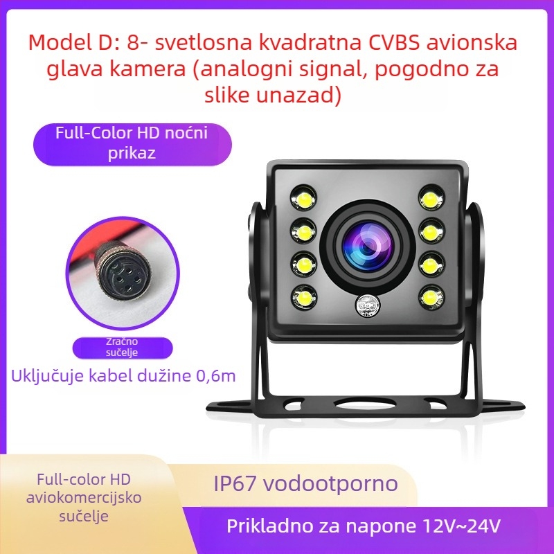 Kamera za vožnju unatrag kamiona s četverostrukim nadzorom - rezolucija 1920x1080, video signali AHD/1080P i CVBS, kut gledanja 170°, napajanje 12-24V, 8 LED