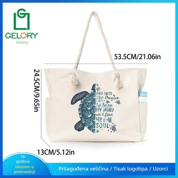 Platnena torba, horizontalni kvadratni oblik, otvoreni vrh, unutarnja džep za telefon, dvostruki remen