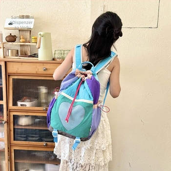 Ruksak za planinarenje sa srčanim dizajnom, lagan, najlon, podstava poliester, zatvaranje šnuralom, džep za mobitel, Ljeto 2025