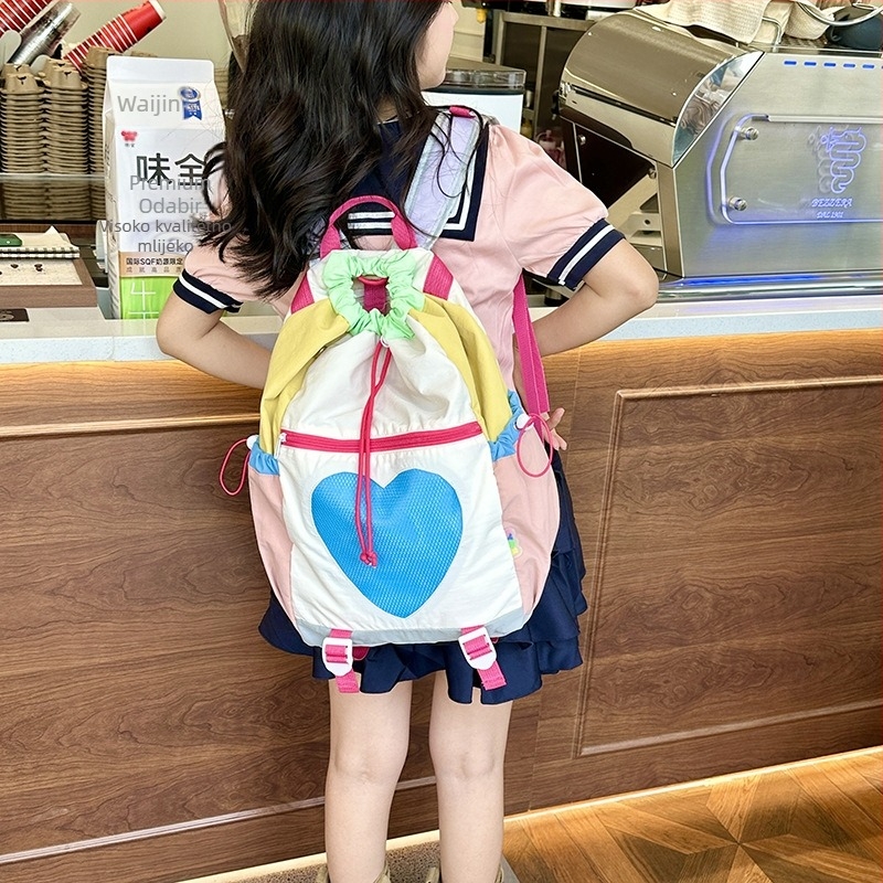 Ruksak za planinarenje sa srčanim dizajnom, lagan, najlon, podstava poliester, zatvaranje šnuralom, džep za mobitel, Ljeto 2025